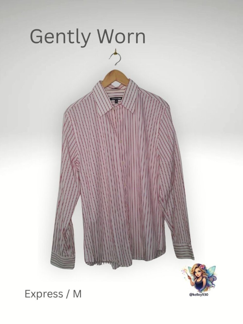 Express 1MX Men’s Dress Shirt Medium Red White Striped Button Down Stretch Cotto